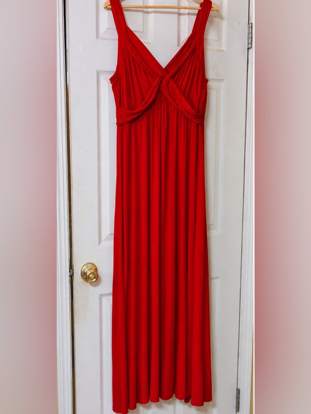 New York & Company Red Maxi Dress with V-Neck